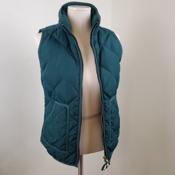 J. CREW | DOWN FEATHER QUILTED LIGHTWEIGHT PUFFER VEST FOREST GREEN WOMEN XS - Picture 8 of 16